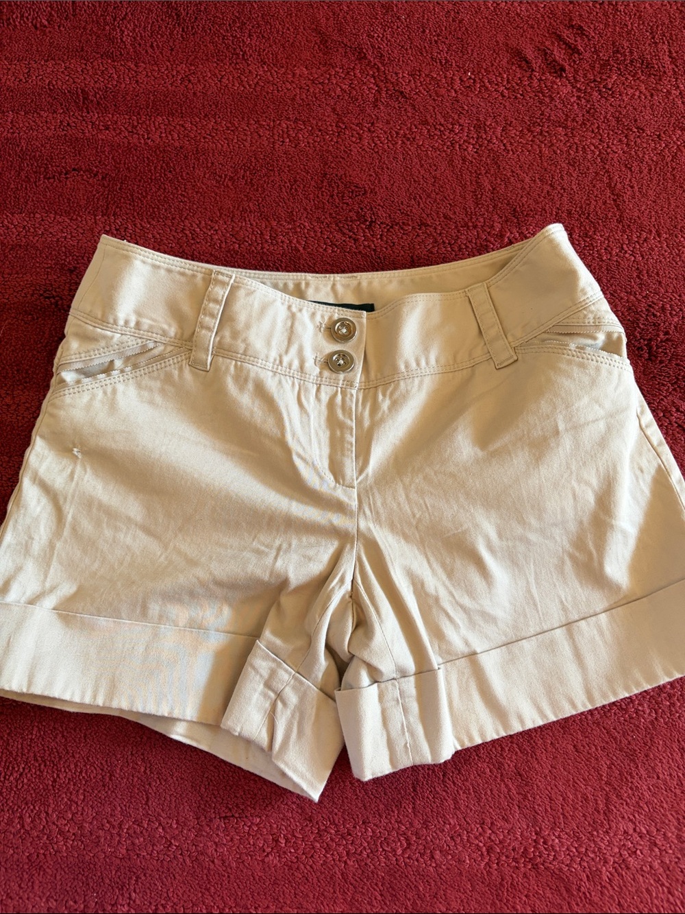 WHBM Tan Ribbon Trim Cuffed Chino Shorts size 00